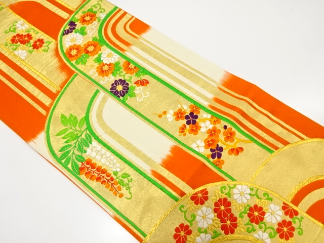 JAPANESE KIMONO / ANTIQUE FUKURO OBI / SILK / WOVEN GEOMETRIC